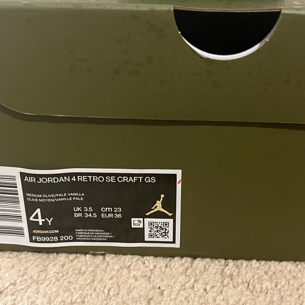 Olive Green Authentic Air Jordan 4Y - Picture 5 of 5